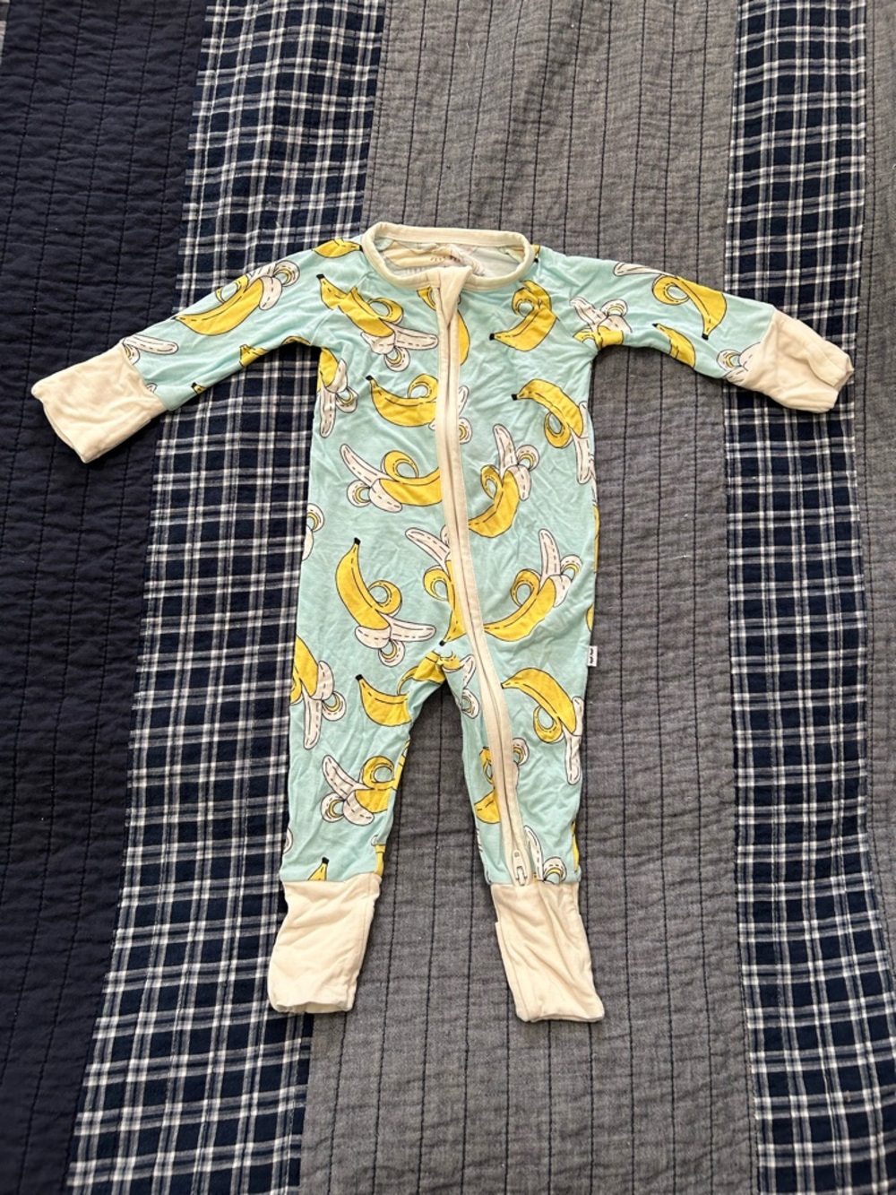 Little Sleepies Mint and Yellow Banana Print Footed One-Piece